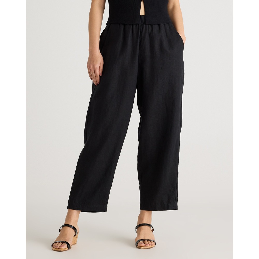 Quince Women's Black 100% European Linen Wide Leg High Rise Pants XL Minimalist